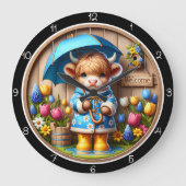 Hooglandkoe Regenachtige Dag Wandklok (Voorkant)