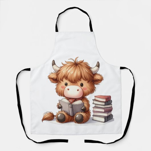 Hooglandrund die boeken leest schort (Voorkant)