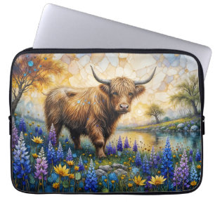 Hooglandrund in bloemendal landschap laptop sleeve