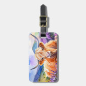 Hooglandrund in Paarse Heide Watercolor Bagagelabel (Voorkant verticaal)