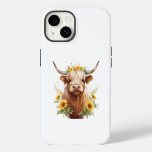 Hooglandrund met Gele Zonnebloem Bloemenkroon iPhone 14 Hoesje