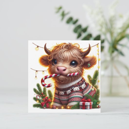Hooglandrund met Kandijstok Feestdagenkaart (Staand voorkant)