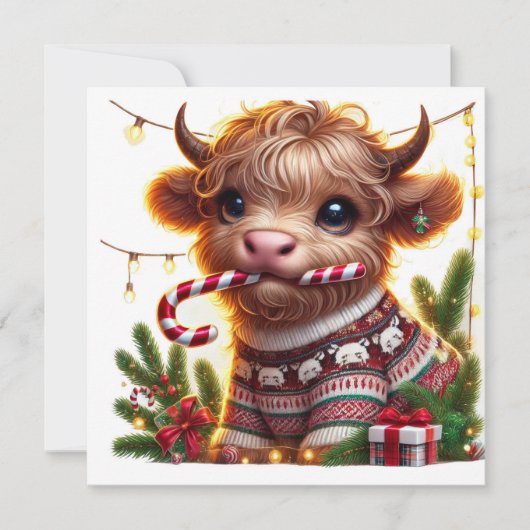 Hooglandrund met Kandijstok Feestdagenkaart (Voorkant)