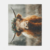 Hooglandrund Met Kerstkrans Kroon Fleece Deken (Voorkant)