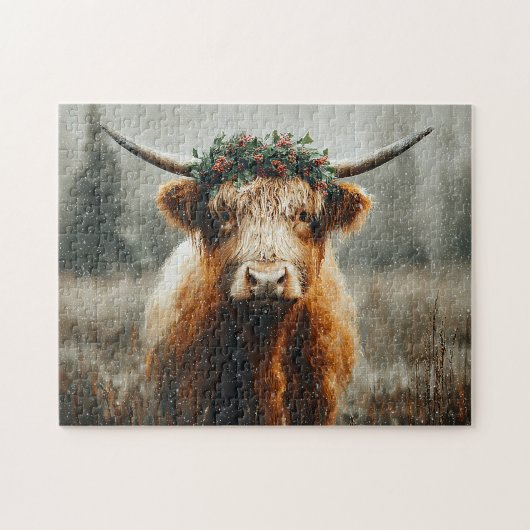 Hooglandrund Met Kerstkrans Kroon Legpuzzel (Horizontaal)