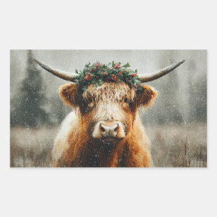 Hooglandrund Met Kerstkrans Kroon Rechthoekige Sticker