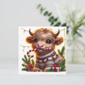 Hooglandrund met Kerststok Feestdagenkaart (Staand voorkant)