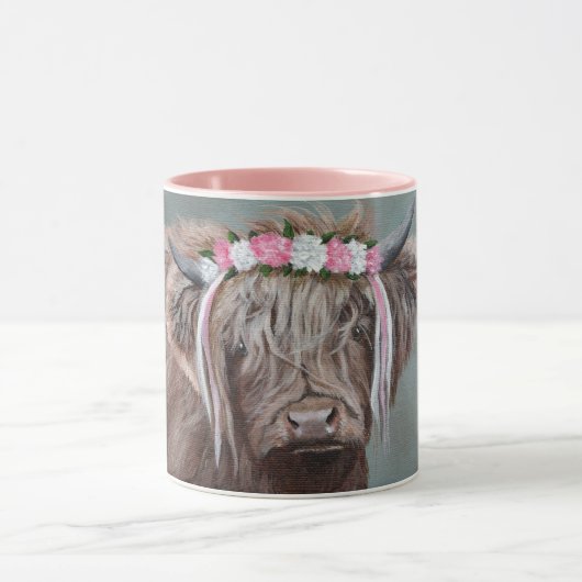 Hooglandrund met Roze en Witte Kroon Mok (Midden)