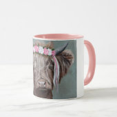 Hooglandrund met Roze en Witte Kroon Mok (Voorkant rechts)
