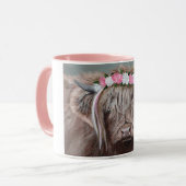 Hooglandrund met Roze en Witte Kroon Mok (Voorkant links)