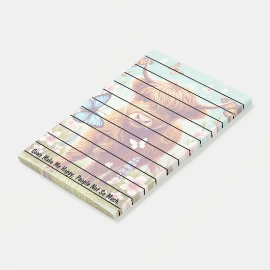 Hooglandrund met vlinders en lentebloemen post-it® notes (Schuin)