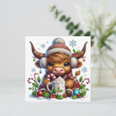 Hooglandrund met warme chocolademelk feestdagenkaart (Staand voorkant)