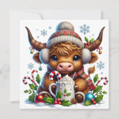 Hooglandrund met warme chocolademelk feestdagenkaart (Voorkant)