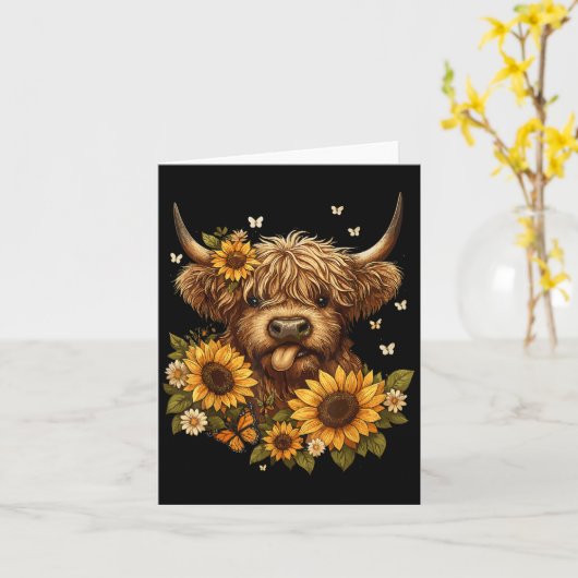 Hooglandrund met zonnebloem kaart (Gele Bloem)