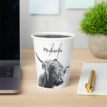 Hooglandrund portret initiële monogram zwart wit