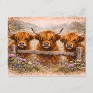 Hooglandrund - Watercolour Dieren Briefkaart