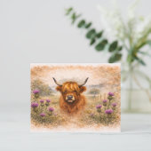 Hooglandrund - Watercolour Dieren Briefkaart (Staand voorkant)