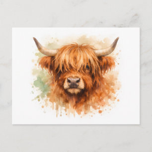 Hooglandrund - Watercolour Dieren Briefkaart