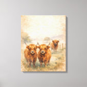 Hooglandrund - Watercolour Dieren Canvas Afdruk (Voorkant)