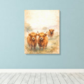 Hooglandrund - Watercolour Dieren Canvas Afdruk (Insitu (Houten vloer))