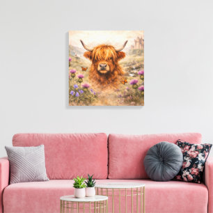 Hooglandrund - Watercolour Dieren Canvas Afdruk