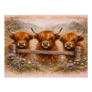Hooglandrund - Watercolour Dieren Perfect Poster
