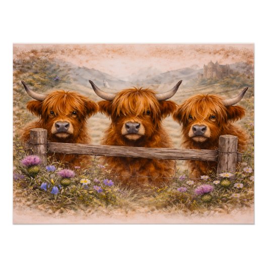 Hooglandrund - Watercolour Dieren Perfect Poster (Voorkant)