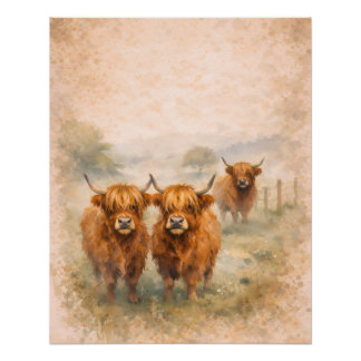 Hooglandrund - Watercolour Dieren Perfect Poster