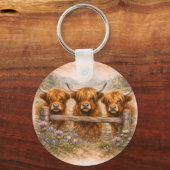 Hooglandrund - Watercolour Dieren Sleutelhanger (Voorkant)