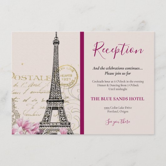 hoogoventoren in Parijs Roze bloesems bruiloft Informatiekaartje (Voorkant)