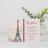 hoogoventoren in Parijs Roze bloesems bruiloft Informatiekaartje (Staand voorkant)