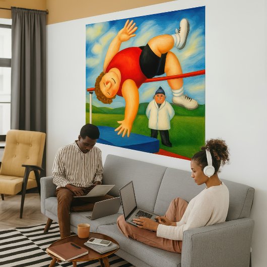 Hoogspringen - Groot Ingepakt Canvas Kunstprint Afdruk