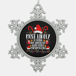 Hoogst waarschijnlijk Drink hete chocolade marshma Tin Sneeuwvlok Ornament