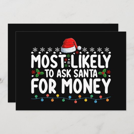 Hoogst waarschijnlijk om Kerstman om geld te vrage Kaart (Voorkant / Achterkant)