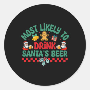 Hoogst waarschijnlijk om Santa's Beer Christmas Py Ronde Sticker