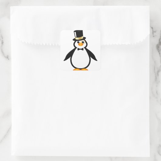 Hoogste hoed pinguïn vierkante sticker (Tas)