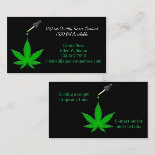 Hoogste kwaliteit hemp-afgeleide CBD-olie beschikb Visitekaartje (Voorkant / Achterkant)