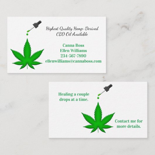 Hoogste kwaliteit hemp-afgeleide CBD-olie beschikb Visitekaartje (Voorkant / Achterkant)