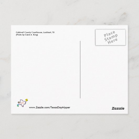 Hoogste van Caldwell County Courthouse, Lockhart,  Briefkaart (Achterkant)