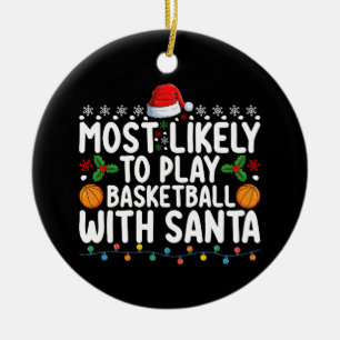 Hoogstwaarschijnlijk basketbal spelen met Kerstman Keramisch Ornament