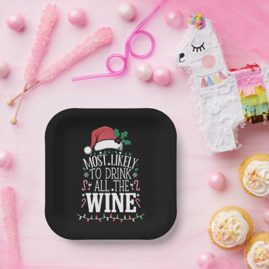 Hoogstwaarschijnlijk Drink Kerstmis de hele wijnfa Papieren Bordje (Feest)