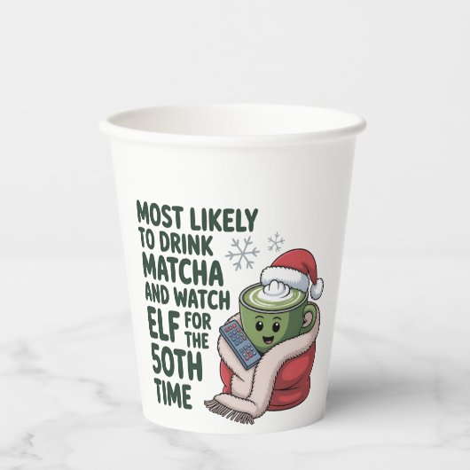 Hoogstwaarschijnlijk Drink Matcha en kijken Elf Xm Papieren Bekers (Voorkant)