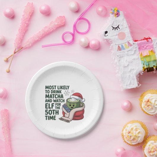 Hoogstwaarschijnlijk Drink Matcha en kijken Elf Xm Papieren Bordje (Feest)