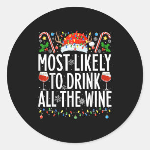 Hoogstwaarschijnlijk Drinkt Alle Wijn Xmas Familie Ronde Sticker
