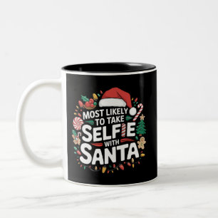 Hoogstwaarschijnlijk een selfie maken met kerstman tweekleurige koffiemok