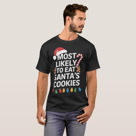Hoogstwaarschijnlijk eet Santa's Cookies Grappige  T-shirt (Voorkant volledig)
