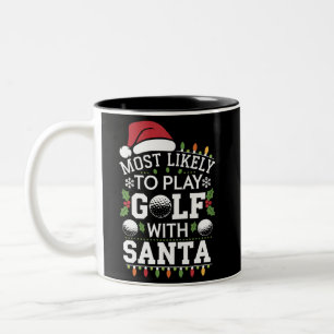 Hoogstwaarschijnlijk golf spelen met Kerstman fami Tweekleurige Koffiemok