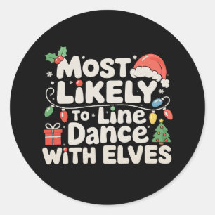 Hoogstwaarschijnlijk Lijn Dansen Met Elfen Kerstmi Ronde Sticker