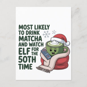 Hoogstwaarschijnlijk Matcha Drinken en Elf Kerstmi Uitnodiging Briefkaart