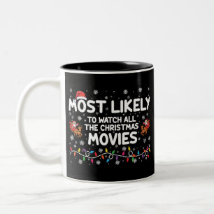 Hoogstwaarschijnlijk om alle kerstfilms te kijken tweekleurige koffiemok